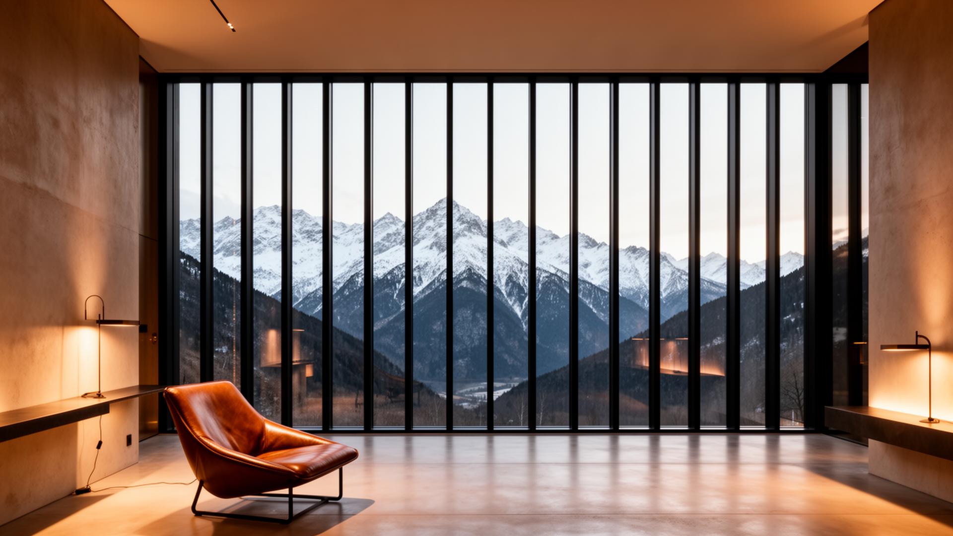 Mountain vista through floor-to-ceiling windows